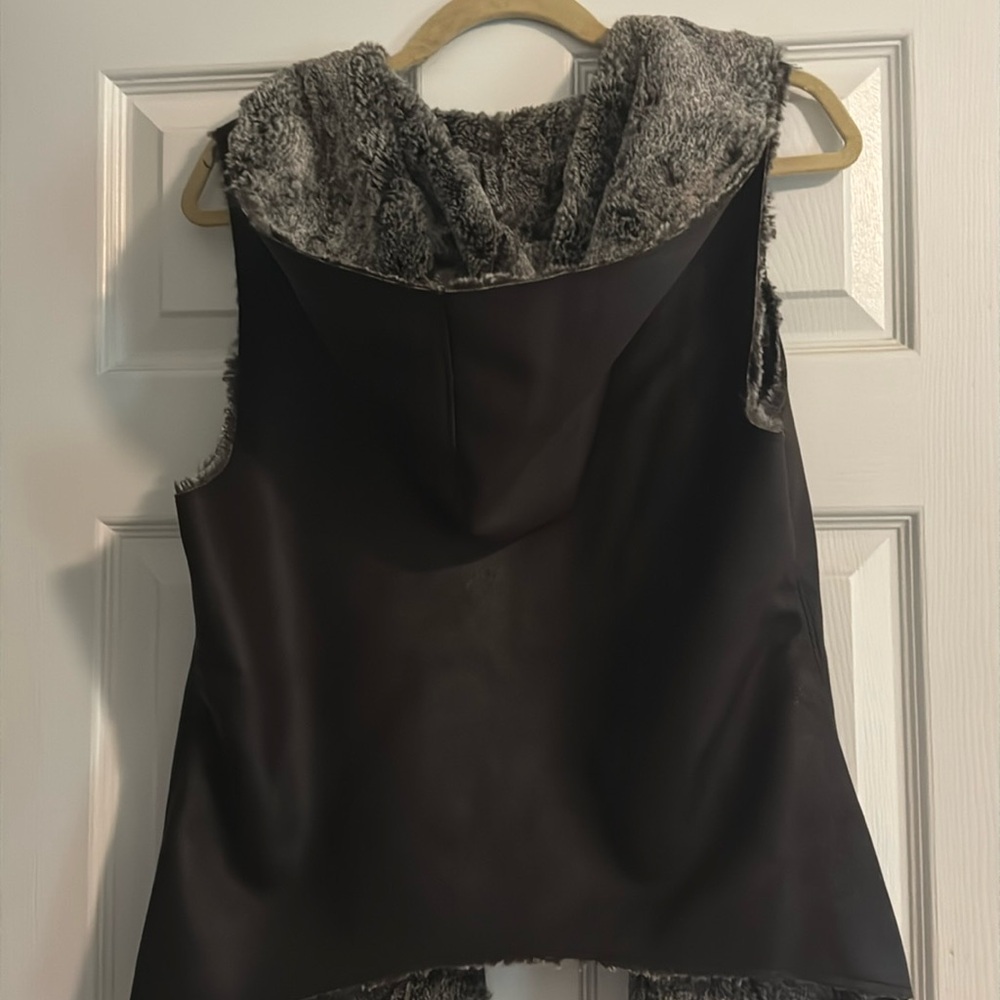 Faux fur and leather hooded vest